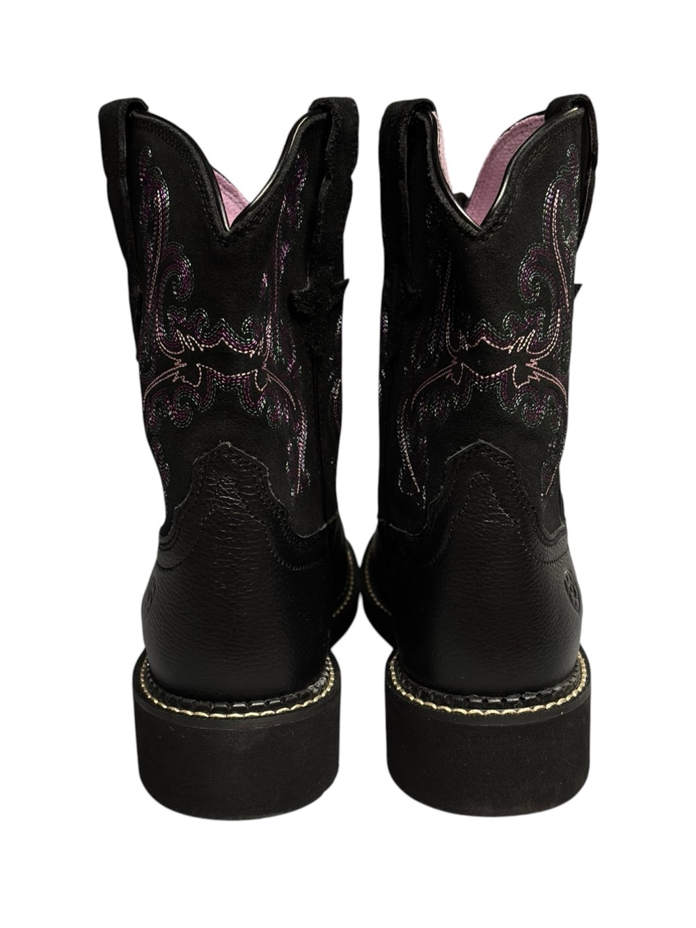 Ariat | Fatbaby Black Leather Purple Green Embroidered Cowboy Boots - Like New! - Picture 6 of 9